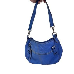 Tignanello Leather hobo shoulder bag Royal Blue Y2K buckles large Chain Pattern